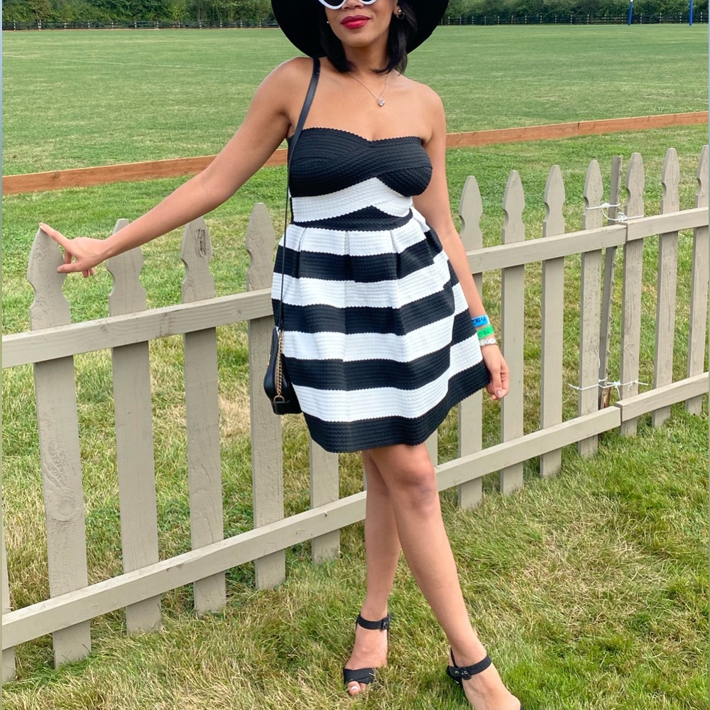 Black and White Strapless Sundress Casual Resort Wear